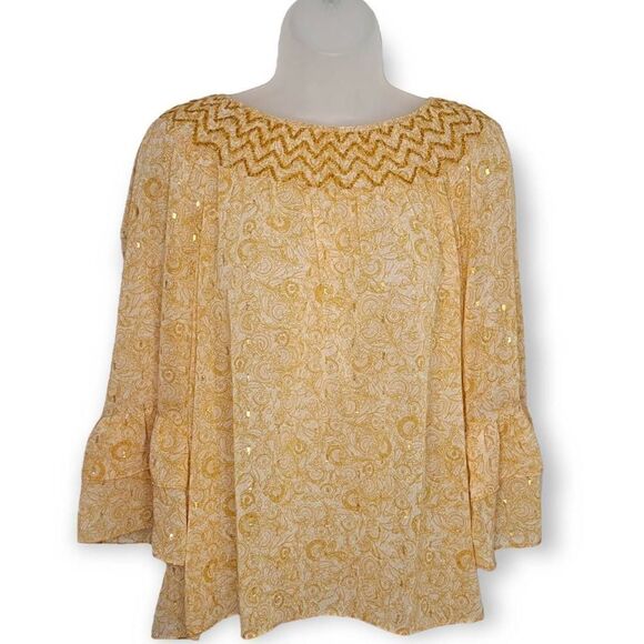 LC Lauren Conrad Yellow Boho Peasant Blouse size Small - Picture 1 of 6